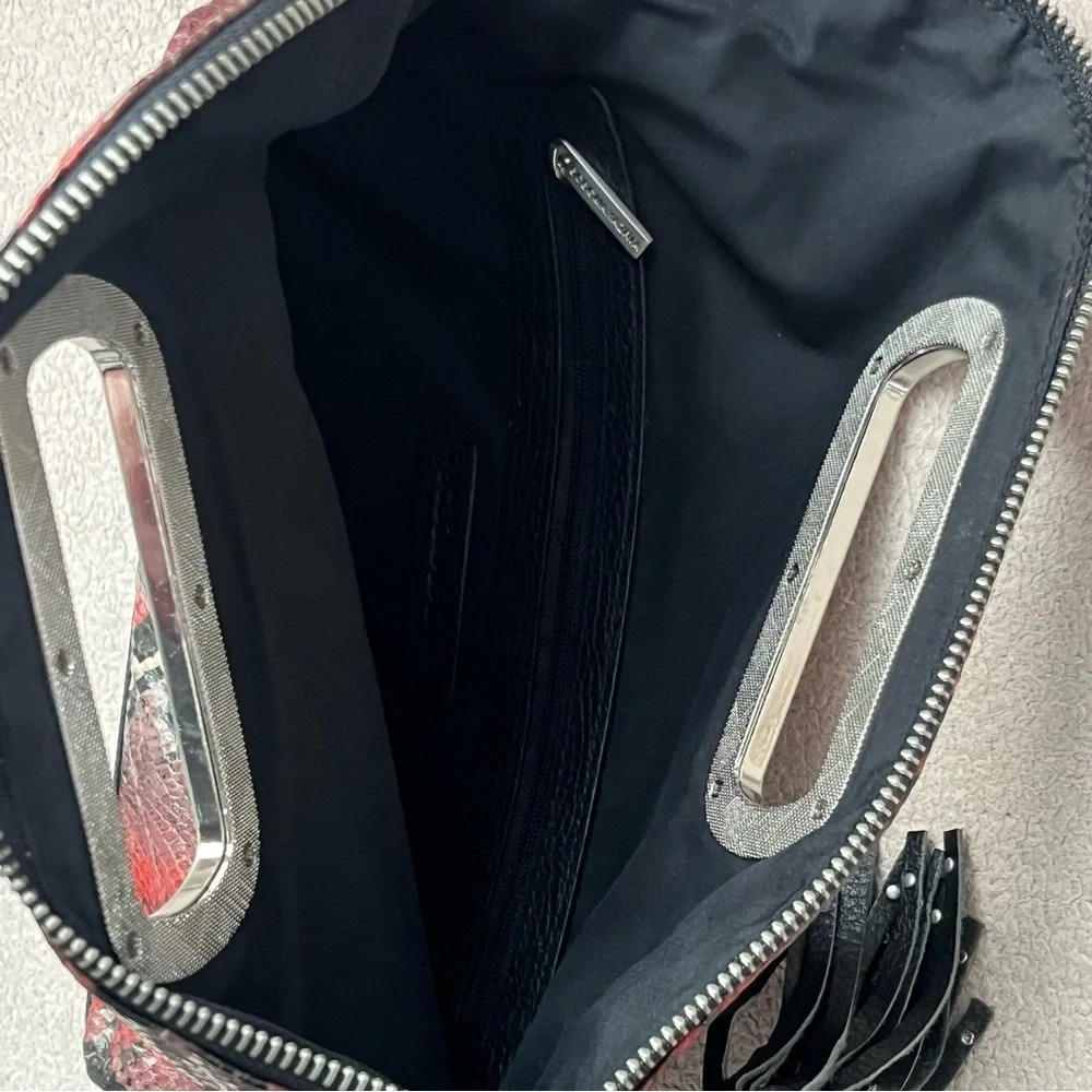 BCBGMaxAzria Clutch Purse Red/Black Exotic Zipper Tassel Handbag Foldable Clean - Picture 7 of 9